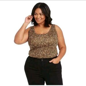 Ava & Viv Leopard Animal Print Tank Top Wide Straps Maximalism Bold Edgy Size 4X